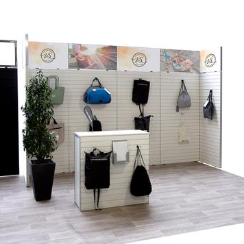 FlexiSlot-® Lamellenwand Messestand „Style-Black“ - 3.900 x 800 mm Kopfstand