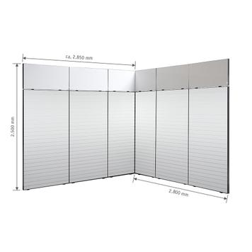 FlexiSlot® Lamellenwand Messestand „Style-Black“ 2.850 x 2.800 mm Eckstand