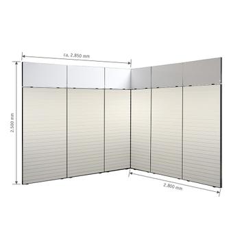 FlexiSlot® Lamellenwand Messestand „Style-Black“ 2.850 x 2.800 mm Eckstand