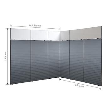 FlexiSlot® Lamellenwand Messestand „Style-Black“ 2.850 x 2.800 mm Eckstand