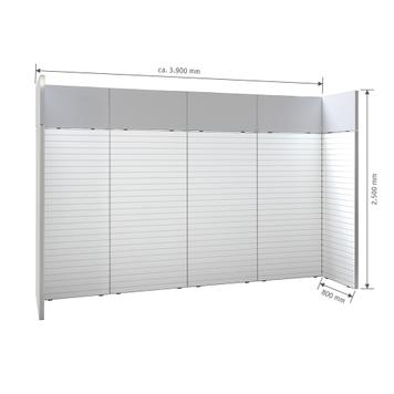 FlexiSlot® Lamellenwand Messestand „Style“ 3.900 x 800 mm Kopfstand