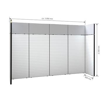 FlexiSlot-® Lamellenwand Messestand „Style-Black“ - 3.900 x 800 mm Kopfstand