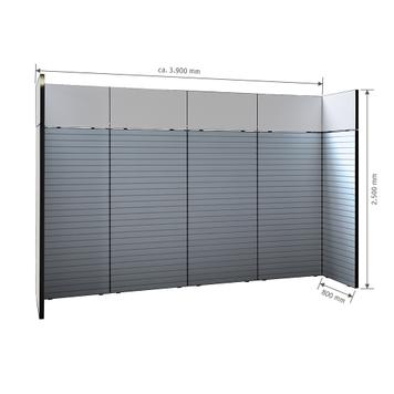 FlexiSlot-® Lamellenwand Messestand „Style-Black“ - 3.900 x 800 mm Kopfstand