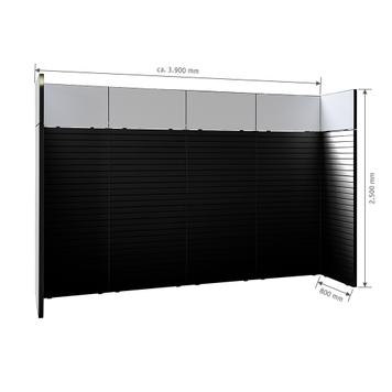 FlexiSlot-® Lamellenwand Messestand „Style-Black“ - 3.900 x 800 mm Kopfstand