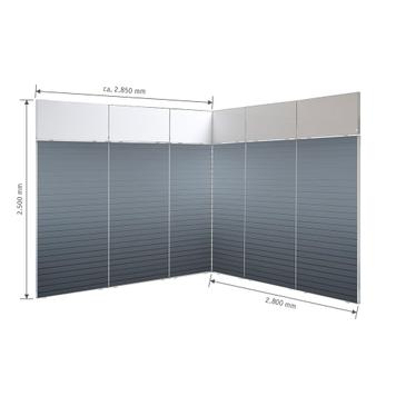 FlexiSlot-® Lamellenwand Messestand „Style“ - 2.850 x 2.800 mm Eckstand